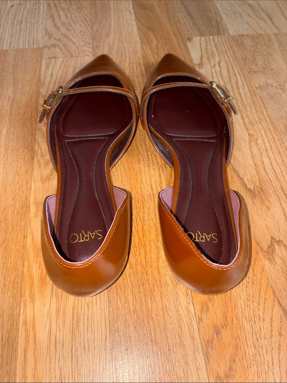 Sarto Brown Pointed Mary Jane Flats - Picture 5 of 8